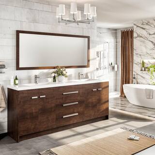 Eviva Lugano 84 in. W x 19 in. D x 34 in. H Double Bathroom Vanity in Rosewood with White Acrylic Top with White Sinks EVVN1900-8-84RSWD