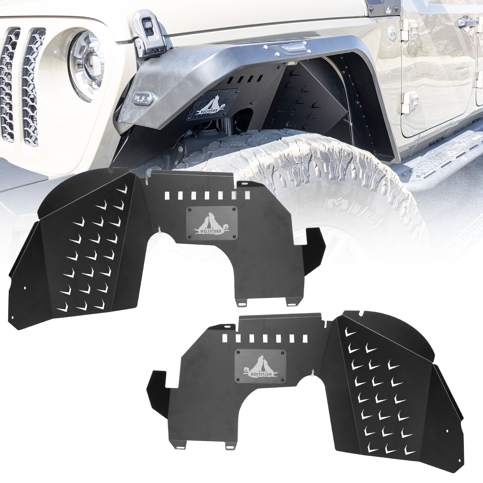 WOLFSTORM Front Inner Fenders Liners for 2019-2021 Jeep Gladiator JT Offroad Powder Coat Steel