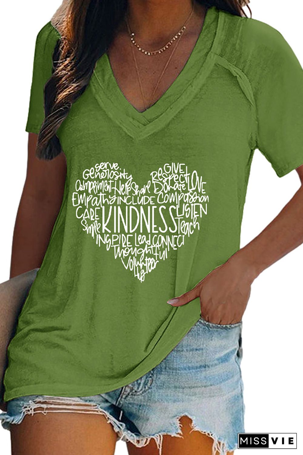 Kindness Heart V Neck Graphic Tee