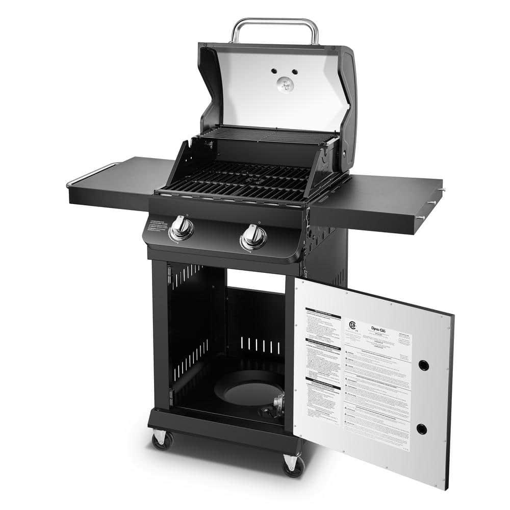 DynaGlo Premier 2Burner Propane Gas Grill with Folding Side Tables in Black