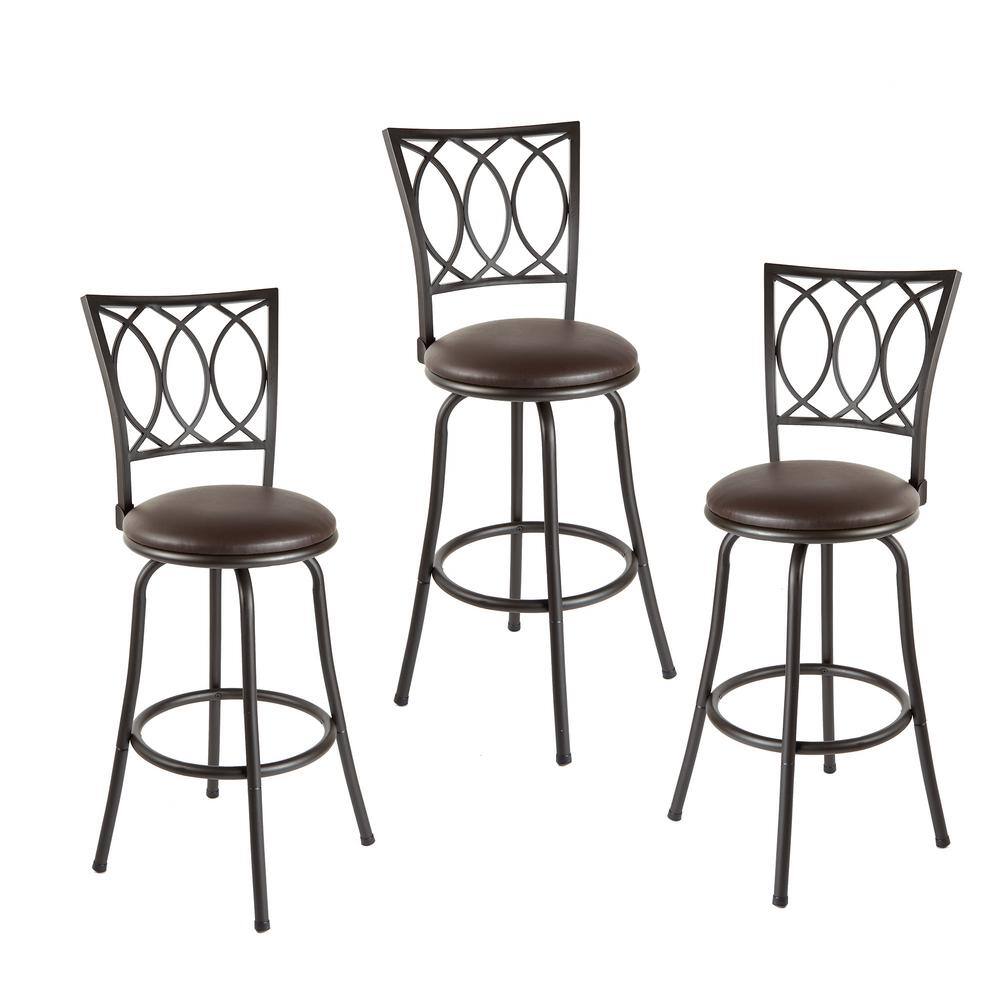 Silverwood Virgil 38 in. Dark Brown Cushioned Adjustable Height Swivel Bar Stools (Set of 3) CPFB1983B