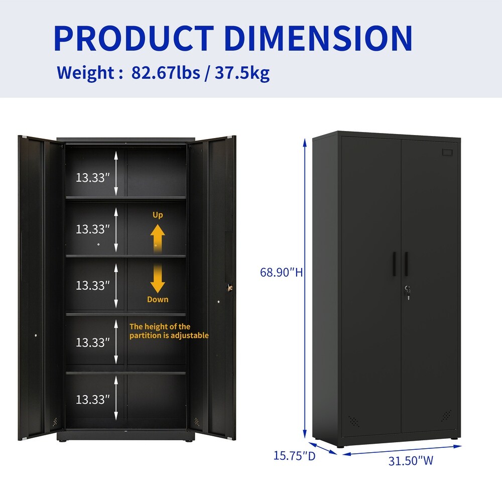 High Storage Cabinet with 2 Doors and 4 Partitions