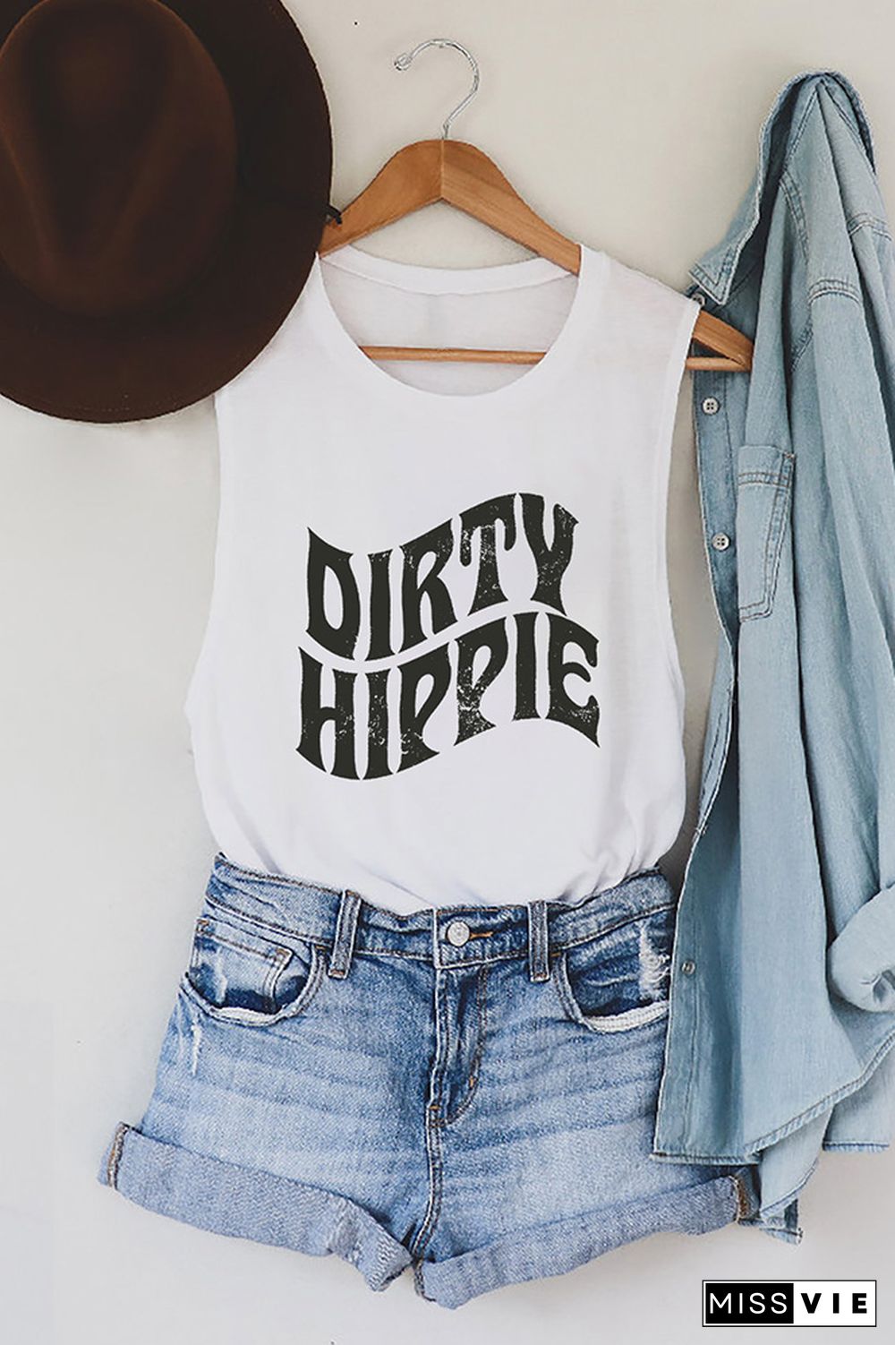 Dirty Hippie Print Sleeveless Graphic Tank Top