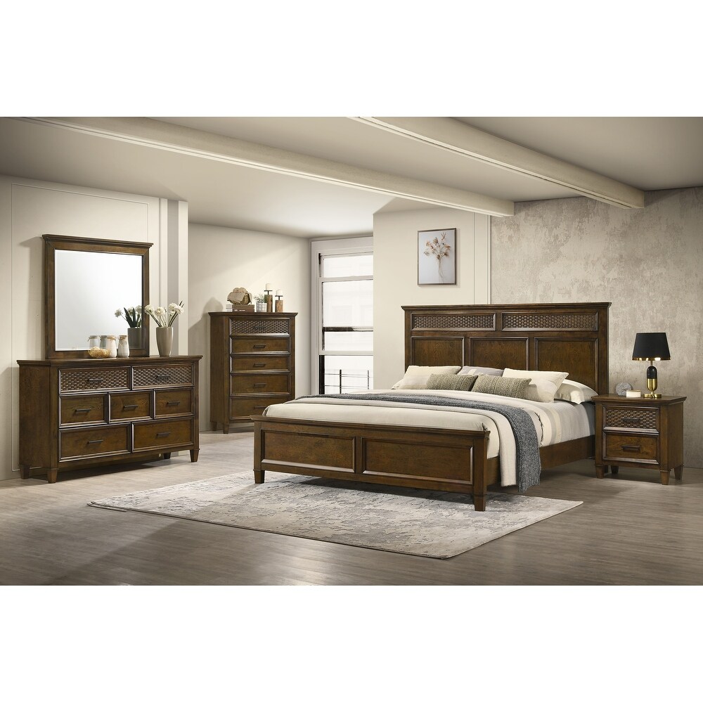 Alvida 4 Piece Brown Modern Contemporary Solid Wood And Veneers Upholstered Panel Bedroom Set