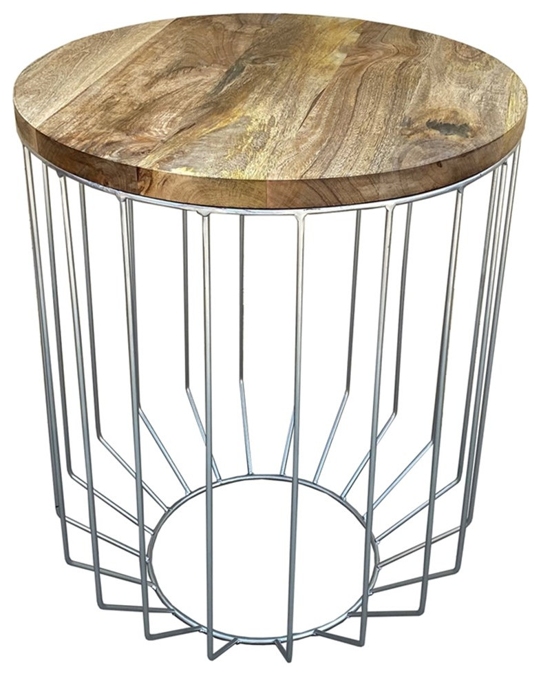 Home Square Round Wood Top Accent Side End Table in Brown and Chrome   Set of 2   Transitional   Side Tables And End Tables   by Homesquare  Houzz