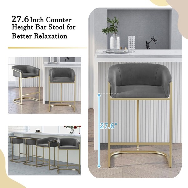 2pcs Modern Velvet Upholstered Counter Height Arm Bar Stools