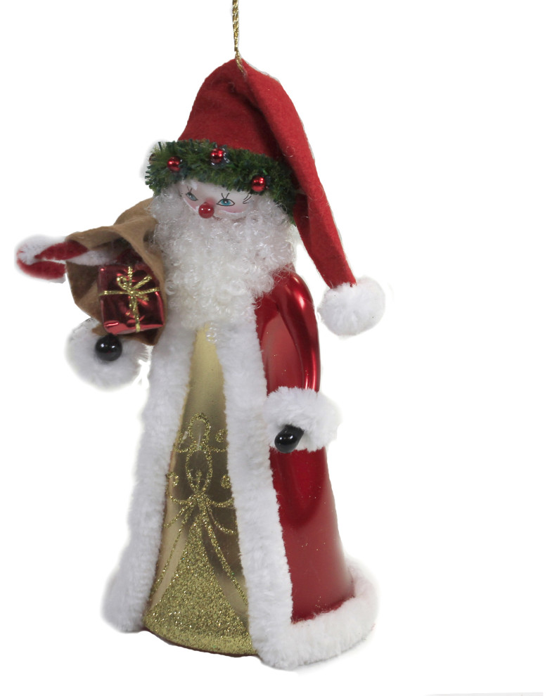 De Carlini Santa With Beige Santa Sack Ornament Traditional Christmas Bn436   Christmas Ornaments   by Story Book Kids Inc  Houzz