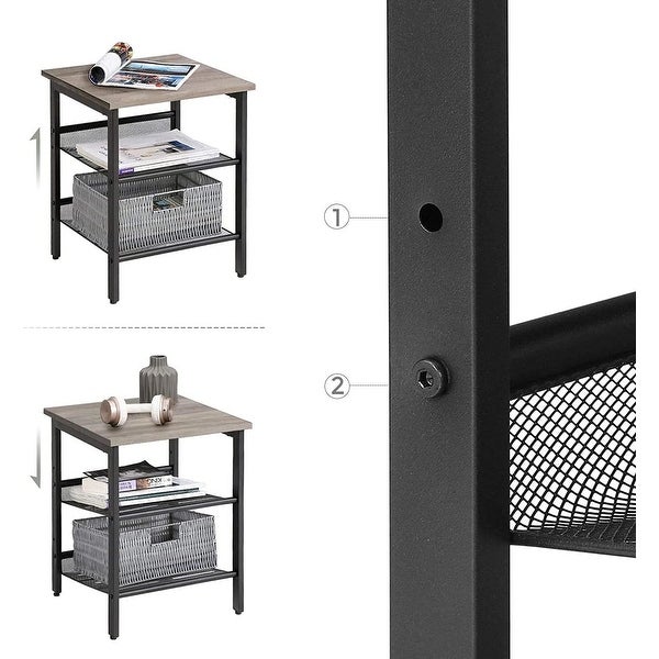 Modern End Table with Adjustable Mesh Shelves，Set of 2