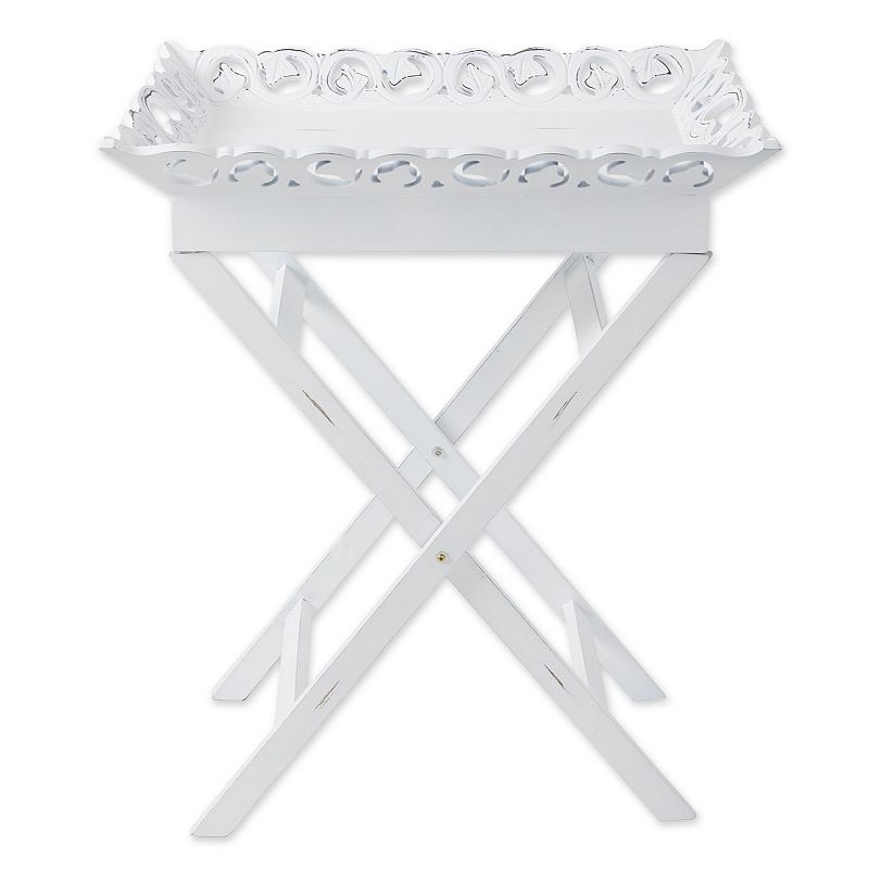 Romantic White Serving Tray with Stand with Two Drawers