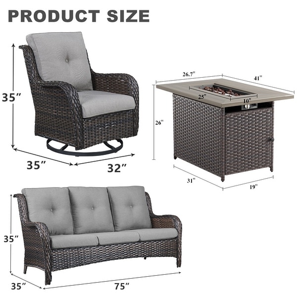 Outdoor Fire Pit Table with Swivel Chair Sofa Set