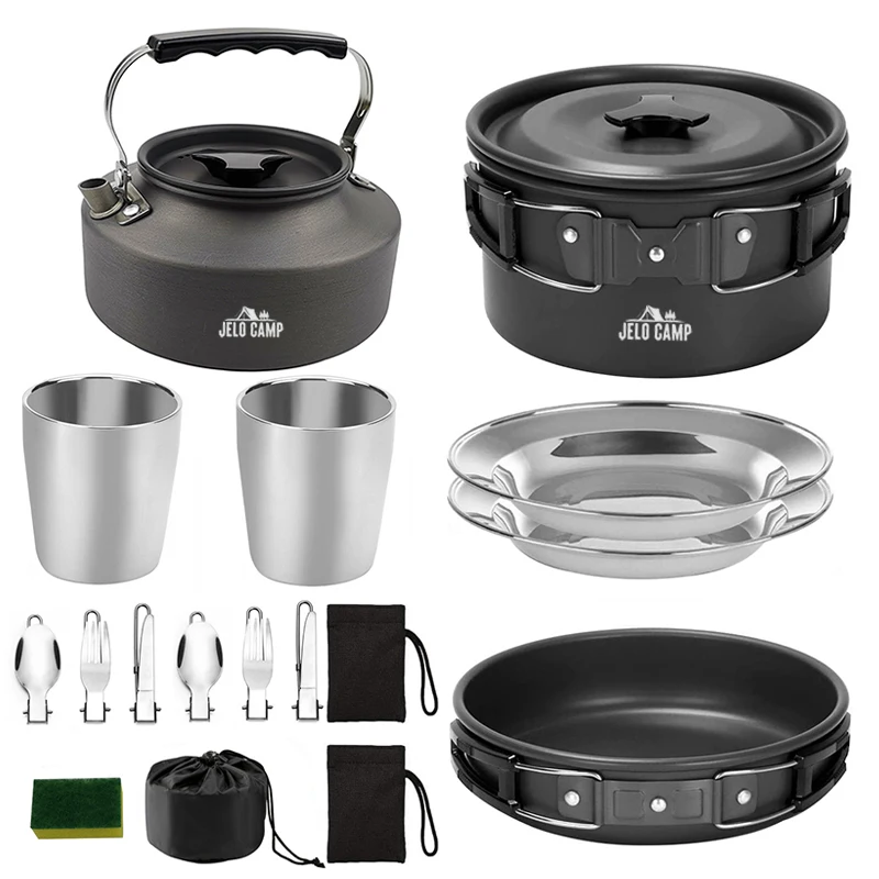 Popular 2 3 Person camp kitchen cooking utensil set travel Other outdoor accessories camping flying pans set