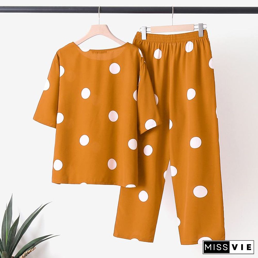 Polka dot top and pants two-piece set