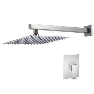 Logmey 1-Spray Patterns with 1.8 GPM 10 in. Wall Mounted Full Fixed Shower Head with Rain Shower System in Brushed Nickel LM-SLF16007-SS