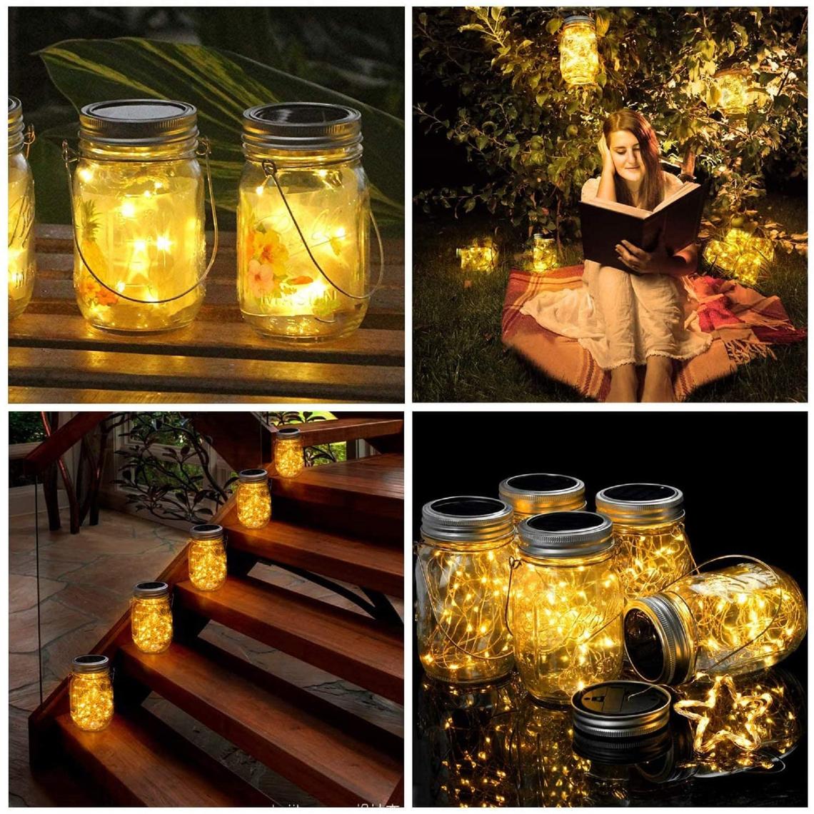 Outdoor Solar Garden Mason Jar Decor Lights With 20LED Fairy String Light Solar Hanging Lanterns for Yard Patio DIY Party Wedding Decoration (1 Piece)