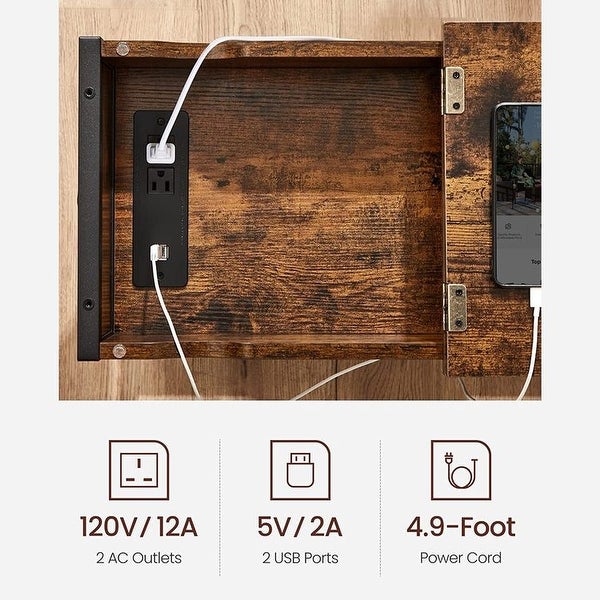 VASAGLE End Table with Charging Station， Side Table with USB Ports and Outlets， Nightstand with Storage， Fabric Bags