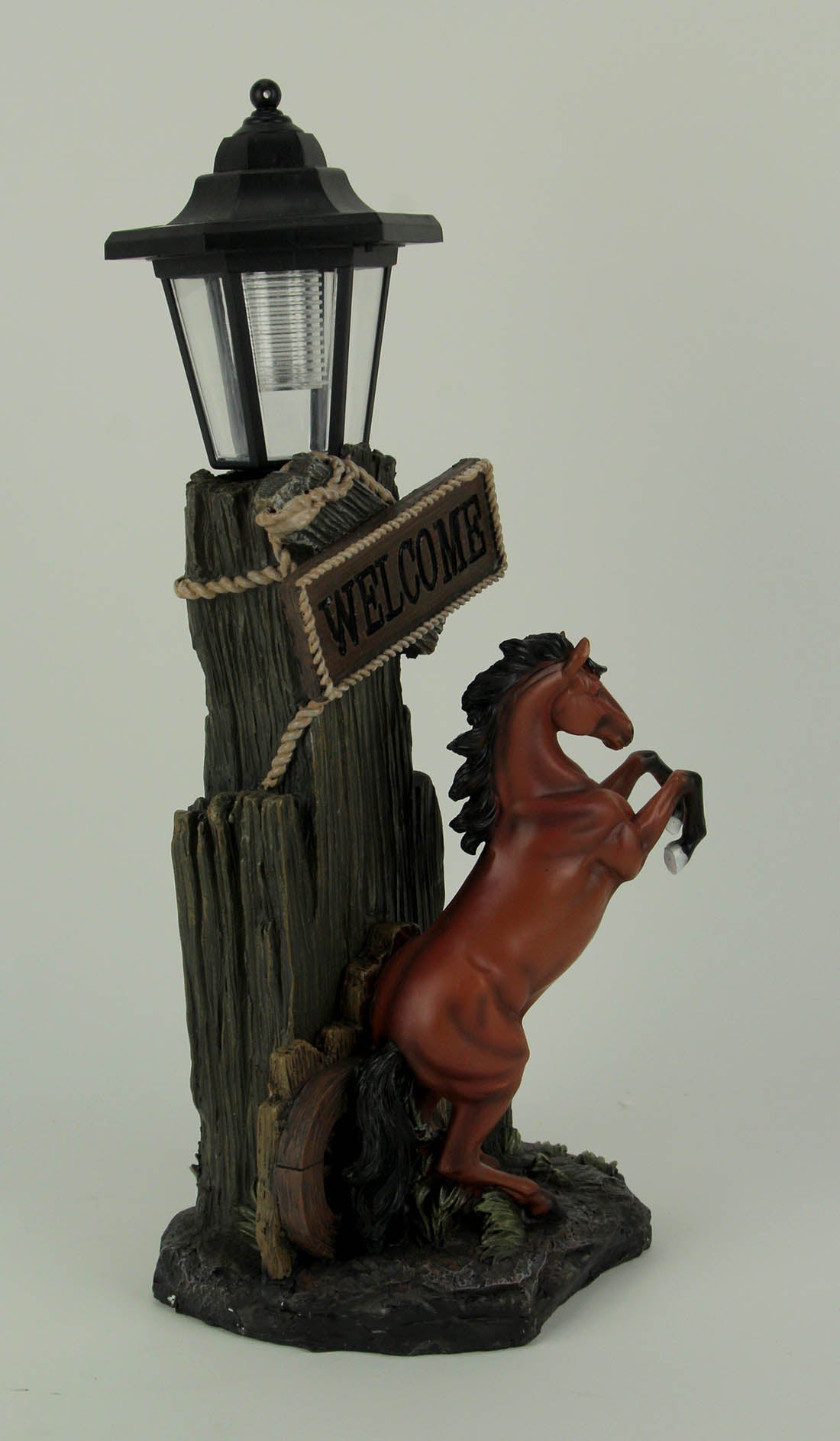 World of Wonders Stallion's Greeting Western Horse Welcome Statue Patio Garden LED Solar Lantern