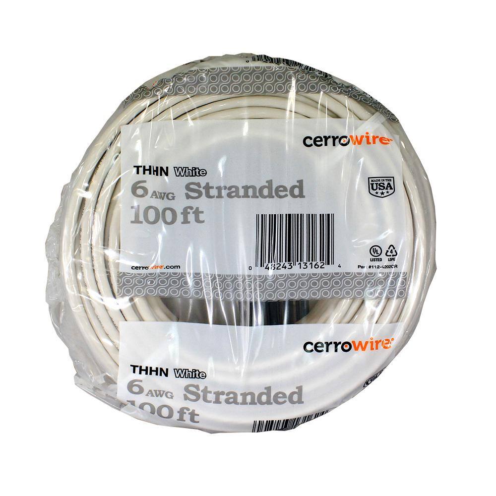 Cerrowire 100 ft. 6 Gauge White Stranded Copper THHN Wire 112-4202CR