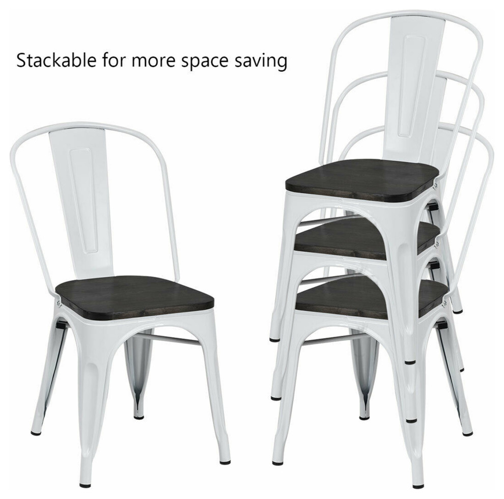 Costway Set of 4 Tolix Style Metal Dining Side Chair Wood Seat Stackable Cafe   Industrial   Dining Chairs   by Costway INC.  Houzz