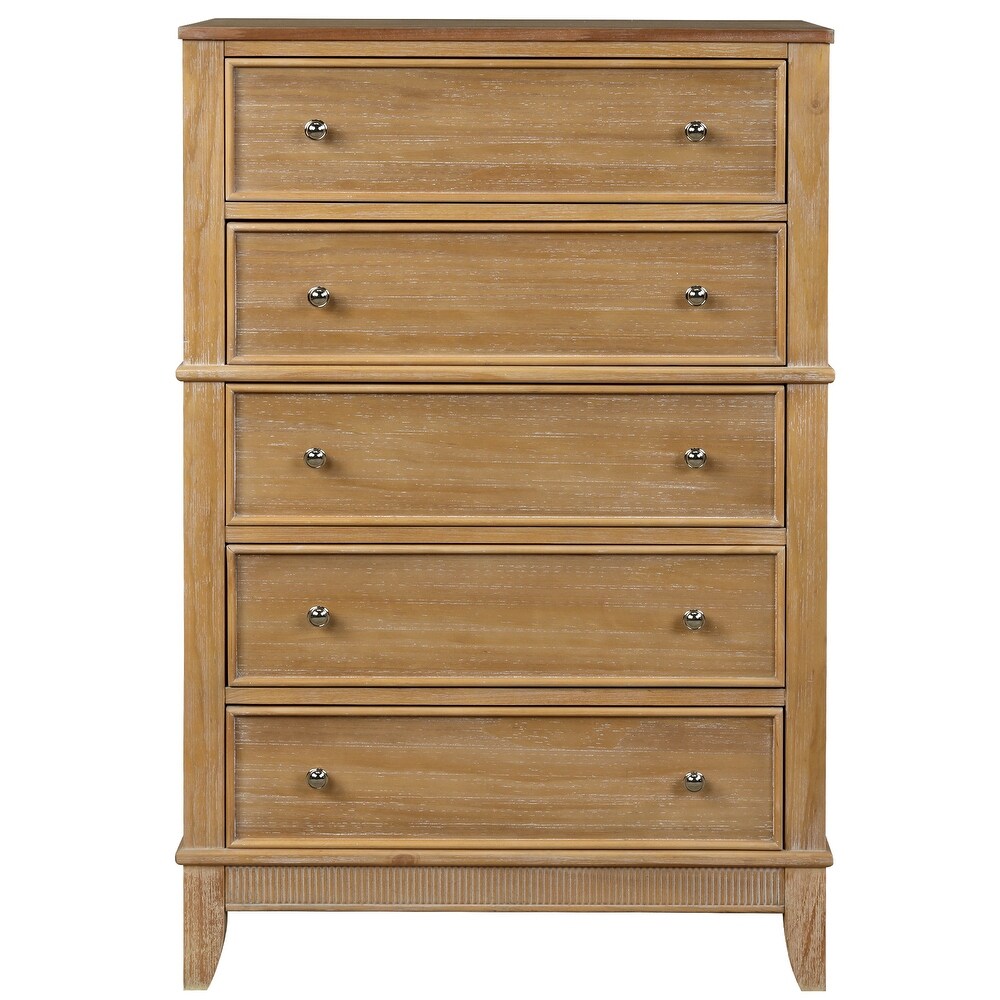 Chic Hazel Bedroom 5 Drawers Chest with Natural Finish Solid Pine Wood