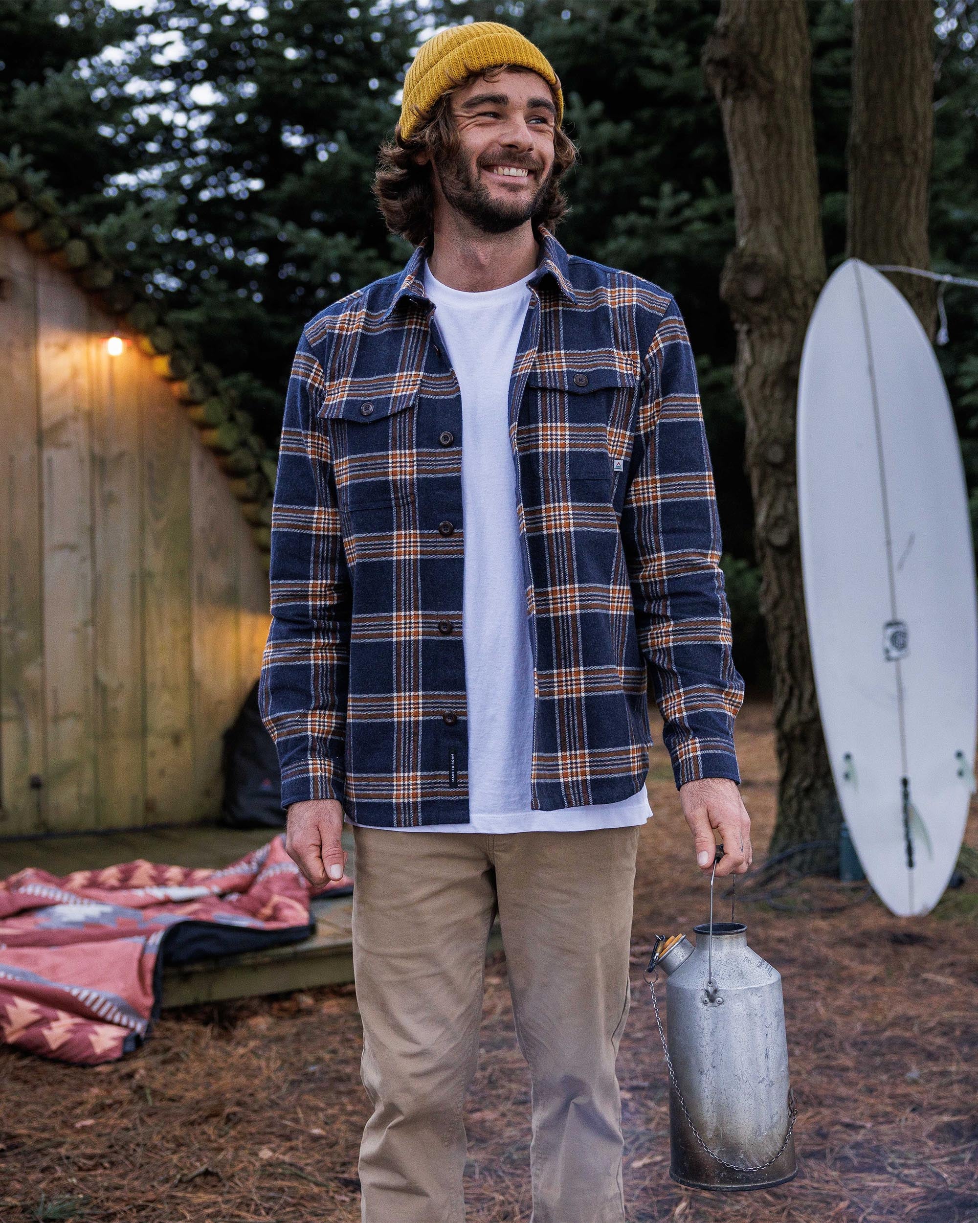 Rustic Organic Cotton Heavyweight Overshirt - Rich Navy Check