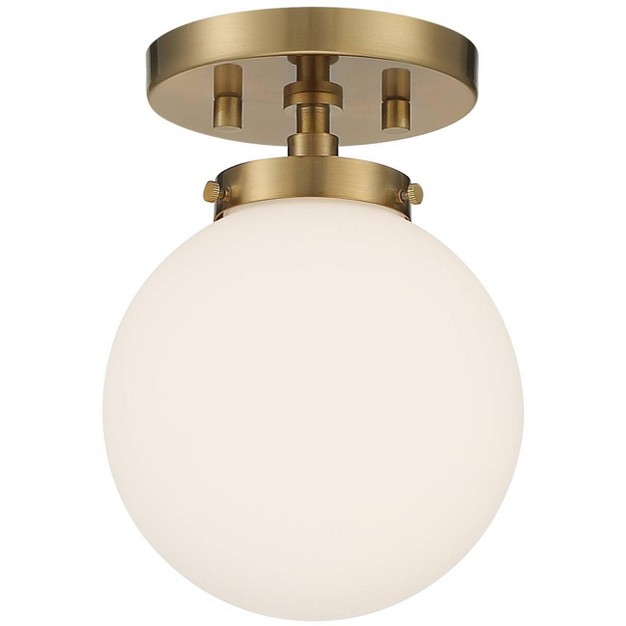 Wide Warm Antique Brass White Glass Globe Shade For Bedroom Living Room