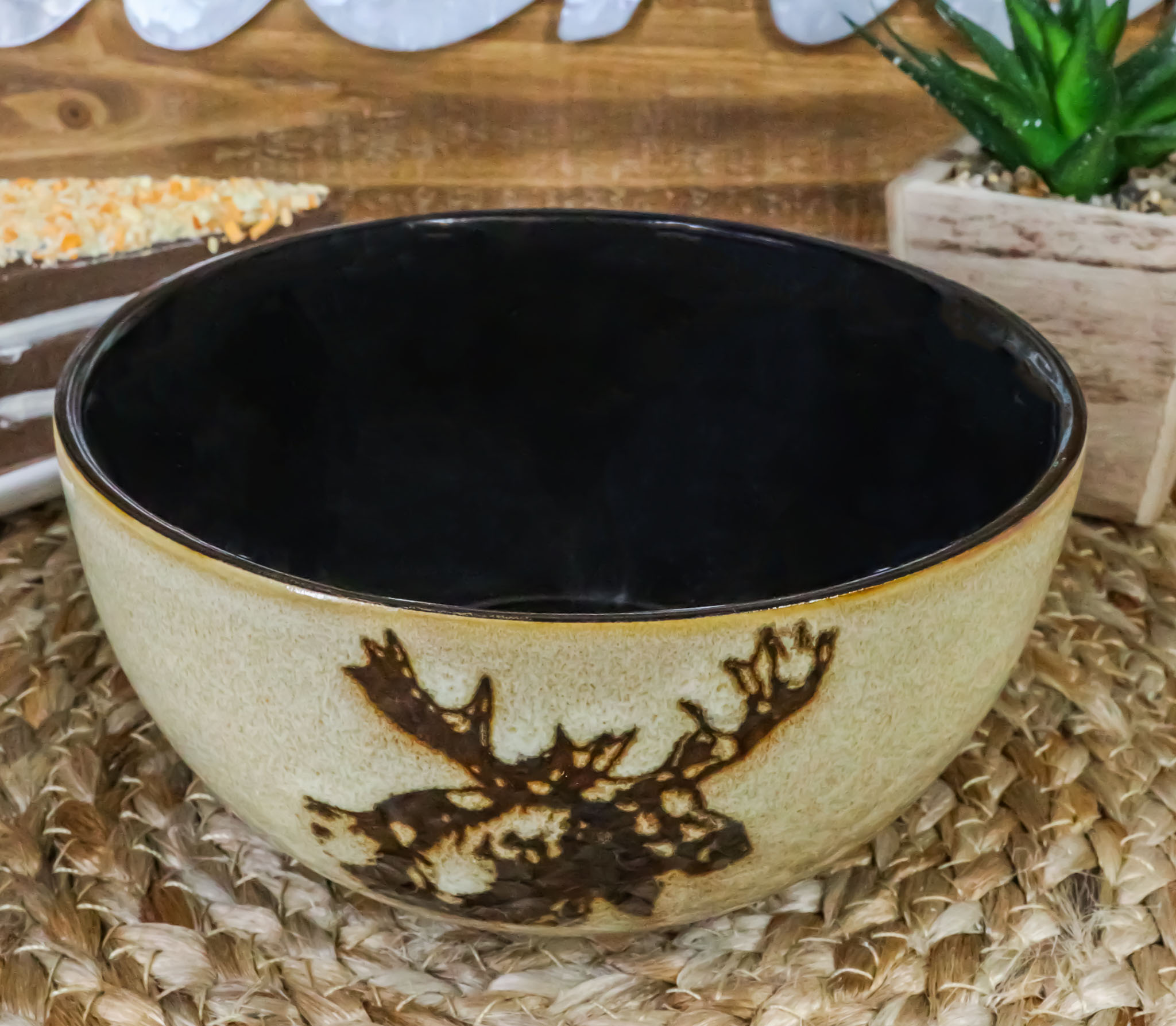 Pack Of 2 Rustic Emperor Giant Stag Elk Moose Deer Pasta Salad Soup Bowls 21Oz