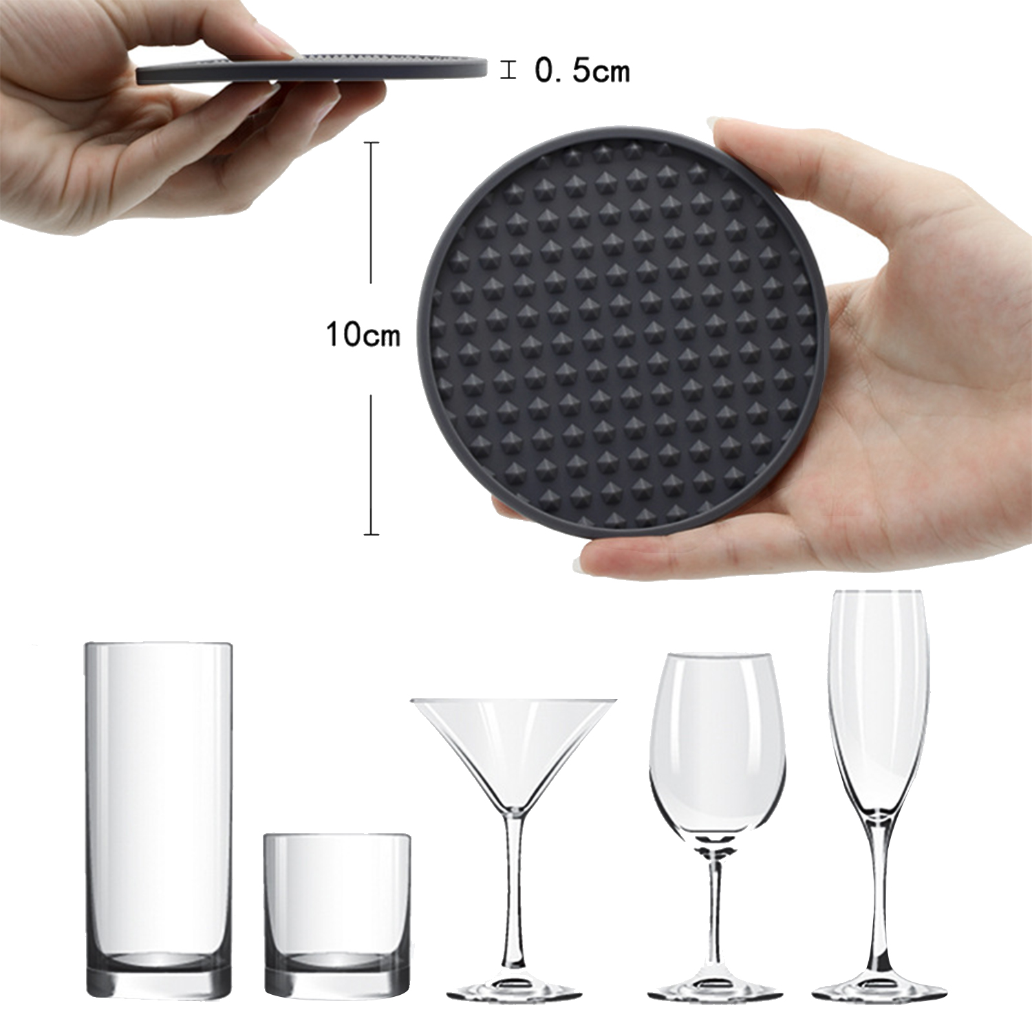 6Pcs Drink Coasters， Coaster with Holder Set， Silicone Coasters Ideal for Hot or Cold Drinks， Washable， Heat Resistant (Black)