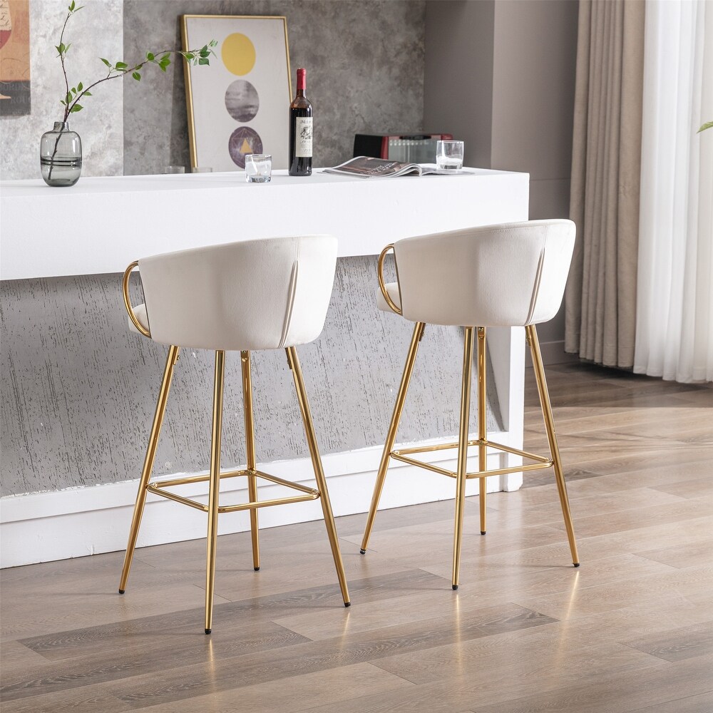 39.37 Inch High Velvet Bar Stools With Golden legs (Set of 2)   N/A