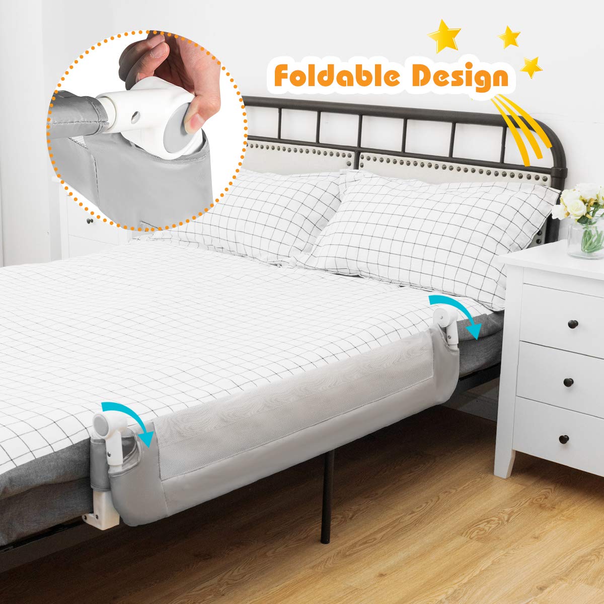 BABY JOY Double Sided Bed Rail Guard, 2 Pack, Extra Long, Swing Down for Convertible Crib