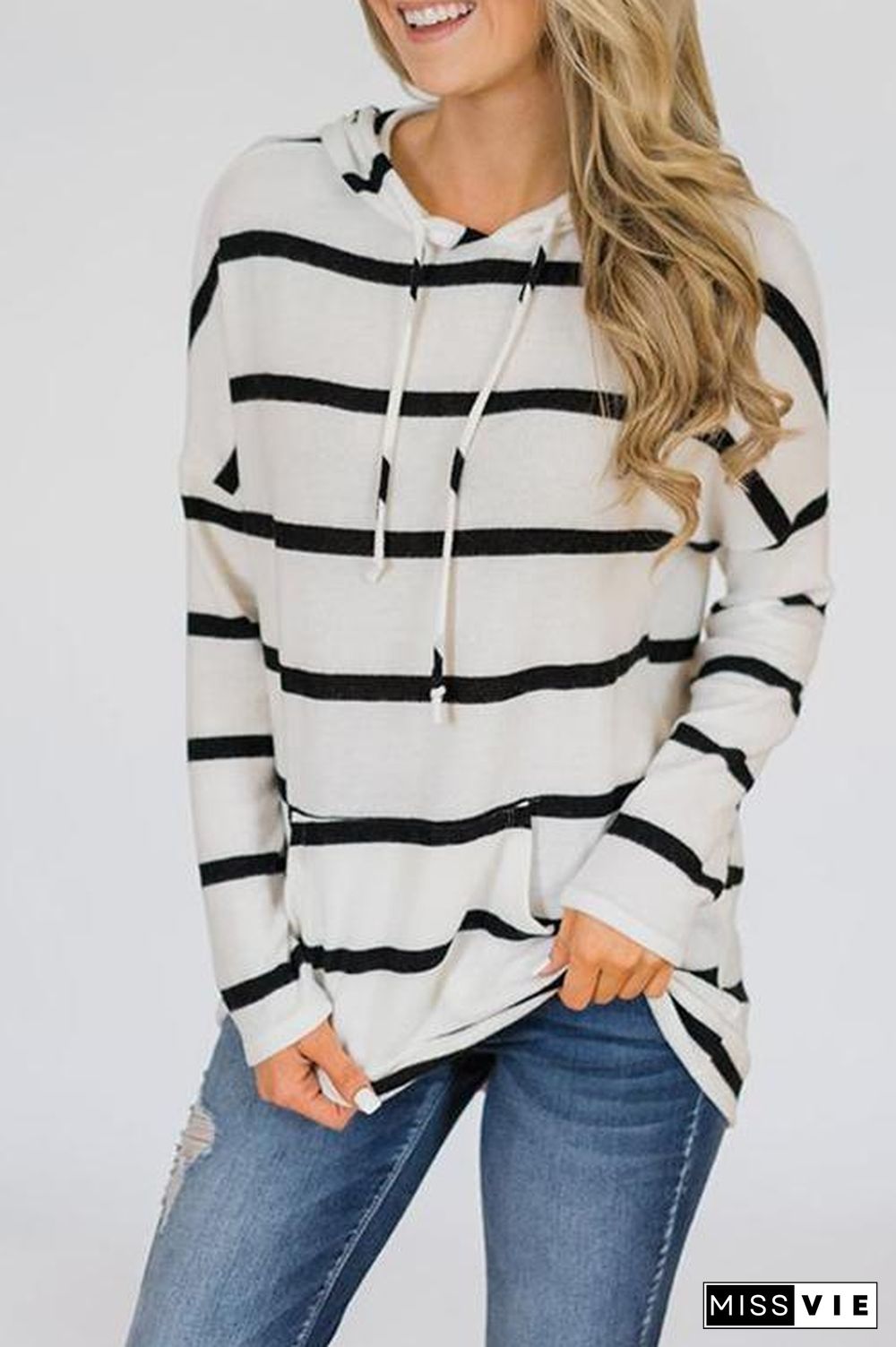 Casual Hooded Collar Striped T-shirt