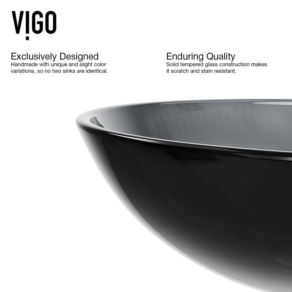 VIGO Giovanni Sheer Black Glass 17 in. L x 17 in. W x 6 in. H Round Vessel Bathroom Sink VG07042