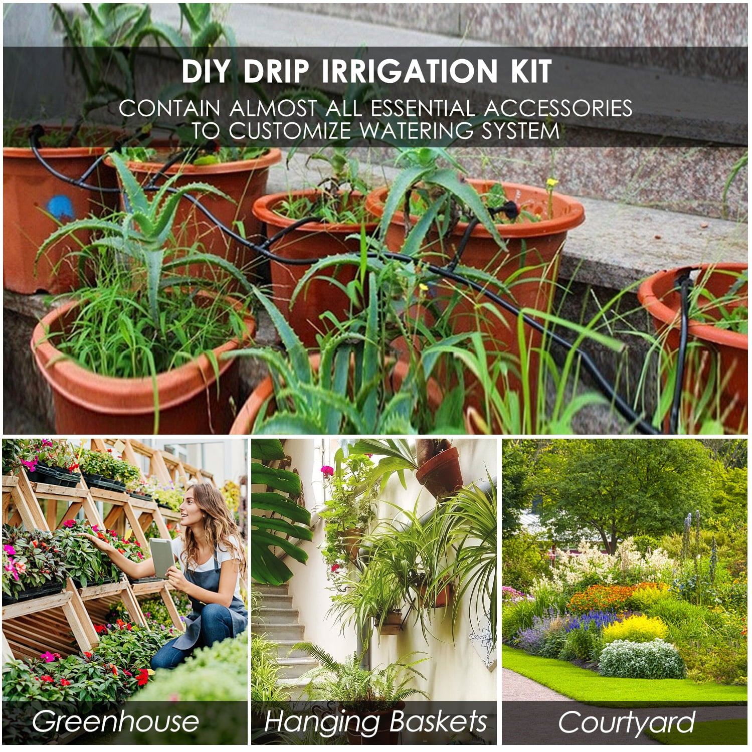 Plant Watering Drip Irrigation Kit Diy Watering System with Nozzles Misters Drippers 40 Meters Tubing for Garden Lawn Patio