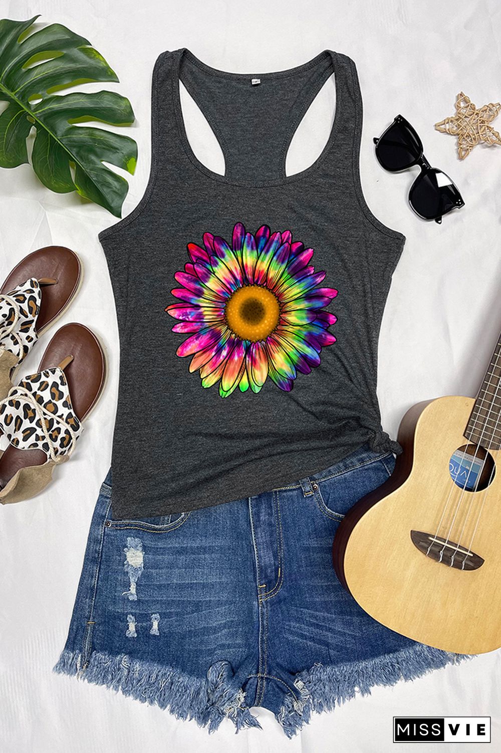 Tie Dye Sunflower Sleeveless Tank Top Wholesale