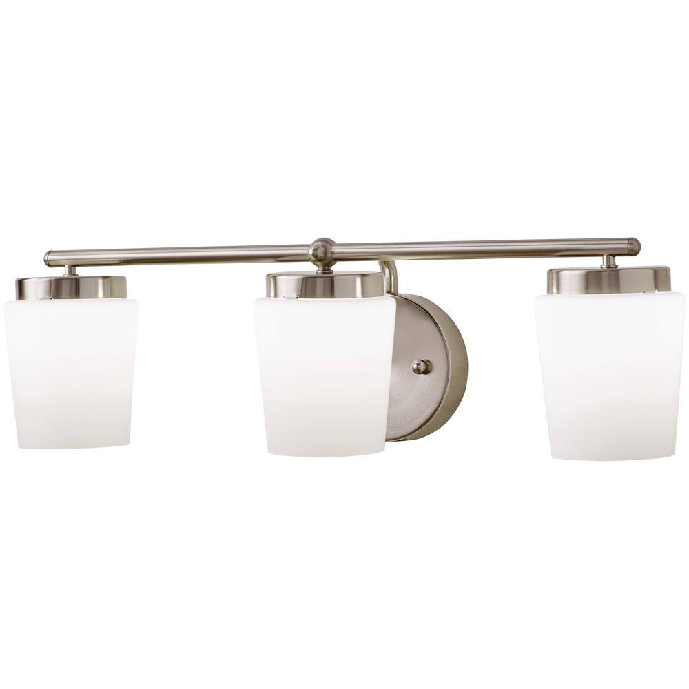 Hampton Bay Jackson Park 22 in. 3-Light Brushed Nickel Integrated LED Bathroom Vanity Light Bar with Frosted Glass SMA030EKTDG18D