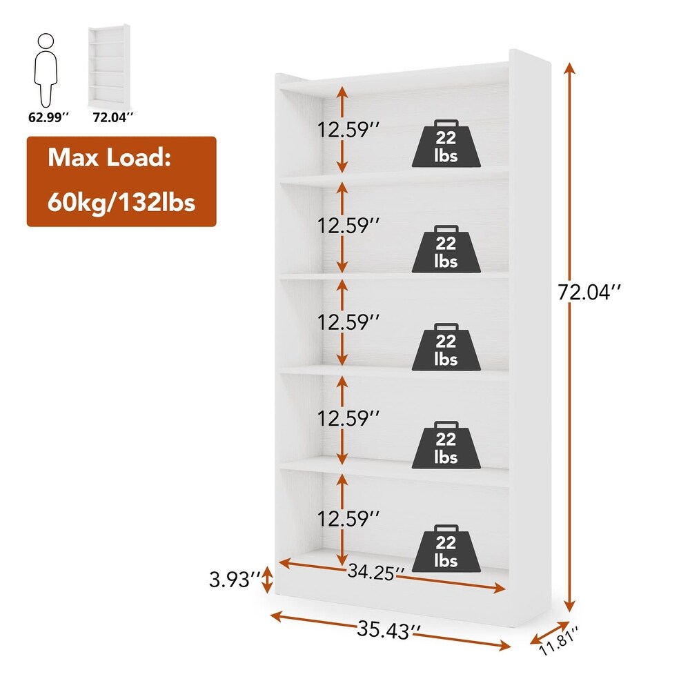 72 inch Tall Bookcase  Modern 6 Tier White Library Bookshelf with Storage Shelves  Large Open Bookcases Wood Displayr