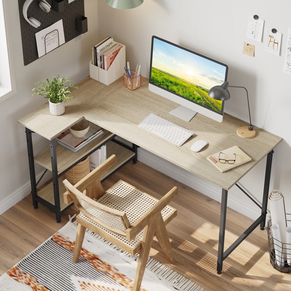 Small L Shaped Desk with Storage Shelves Corner Computer Desk