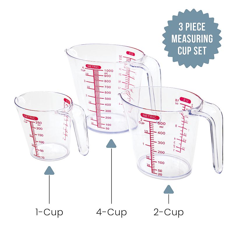 Chef Pomodoro 3-piece Measuring Cups， Multiple Measurement Scales - Includes 1， 2 And 4 Cup