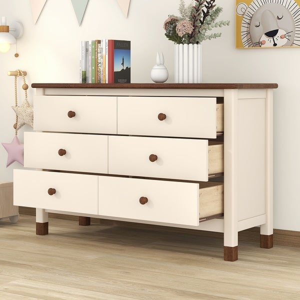 Wooden Storage Dresser with 6 Drawers，Storage Cabinet for kids Bedroom - - 37842311