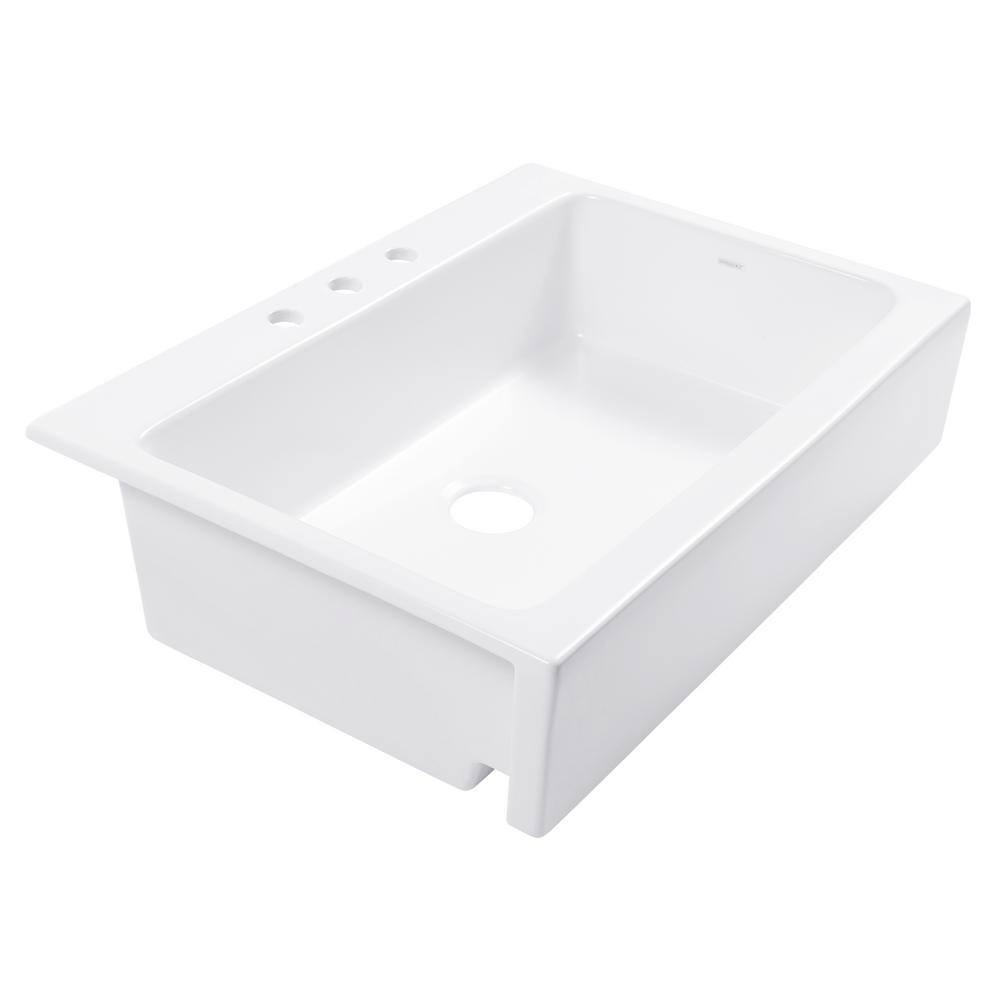 SINKOLOGY Josephine 34 in. 3-Hole Quick-Fit Drop-In Farmhouse Single Bowl Crisp White Fireclay Kitchen Sink SK450-34FC