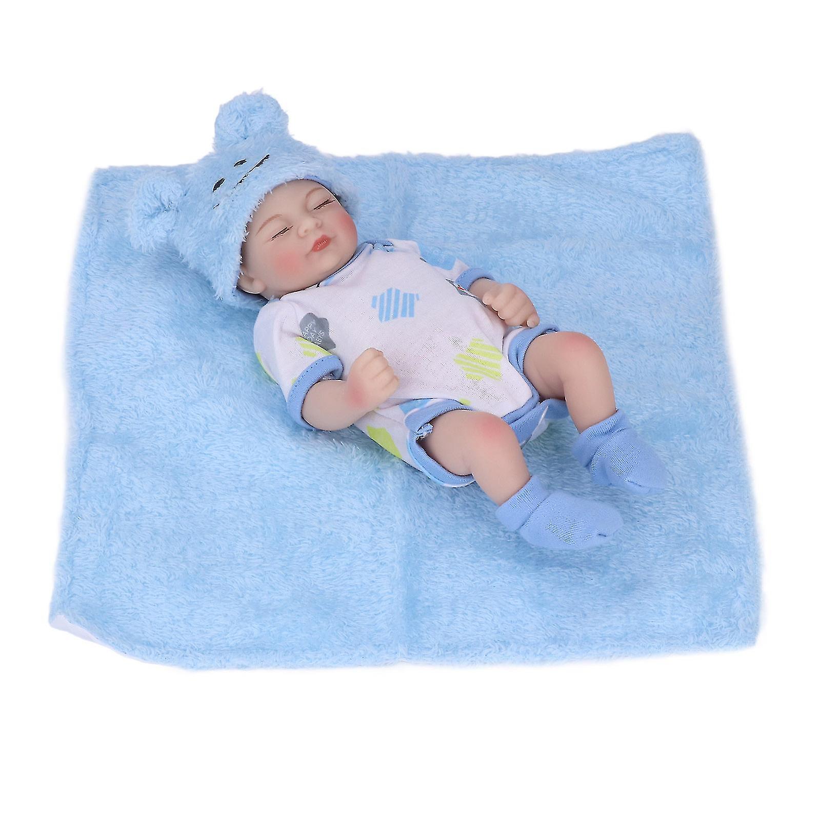 10in Newborn Baby Doll Set Washable Emulational Soft Silicone Sleeping Baby Doll with Clothes BlanketBlue Boy