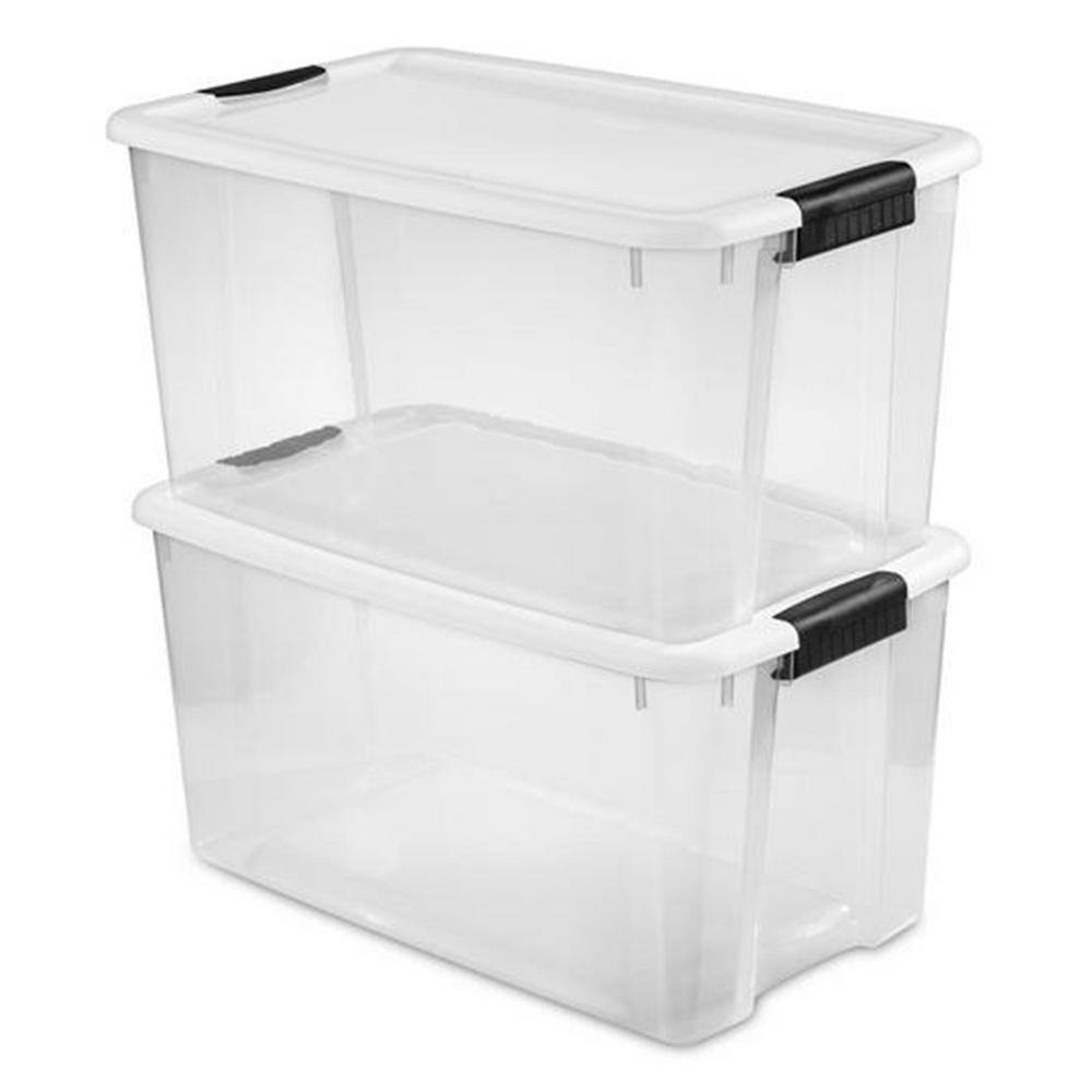 Sterilite 70 Qt. Plastic Stacking Storage Box in White Lid and Clear Base with Black Latches (12-Pack) 12 x 19889804