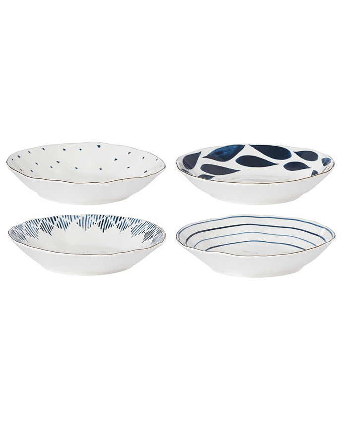 Lenox Blue Bay Porcelain Pasta Bowls Set Assorted Set of 4