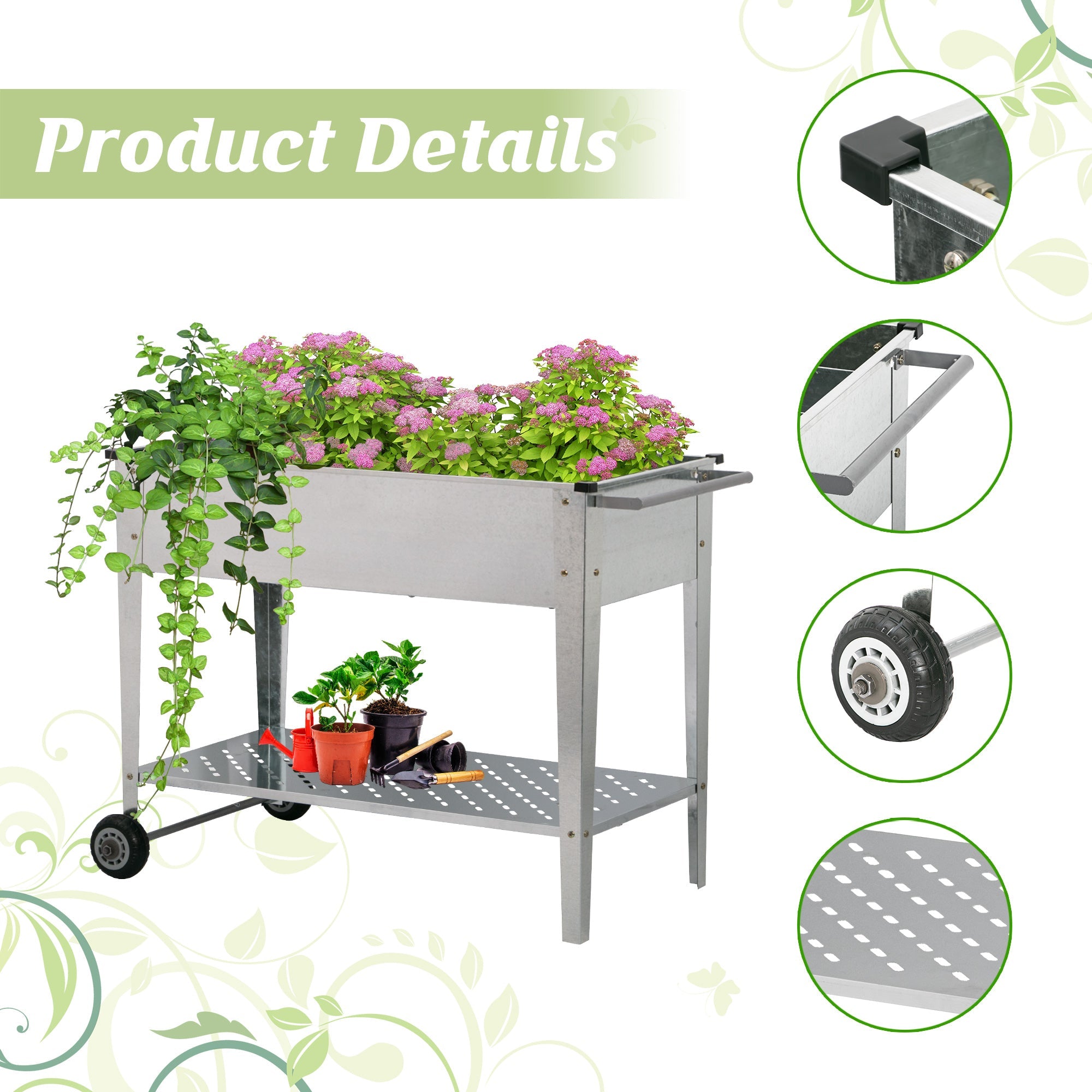 Ainfox Raised Garden Bed with Legs Outdoor Elevated Planter Box On Wheels for Vegetables Flower Herb, Silver