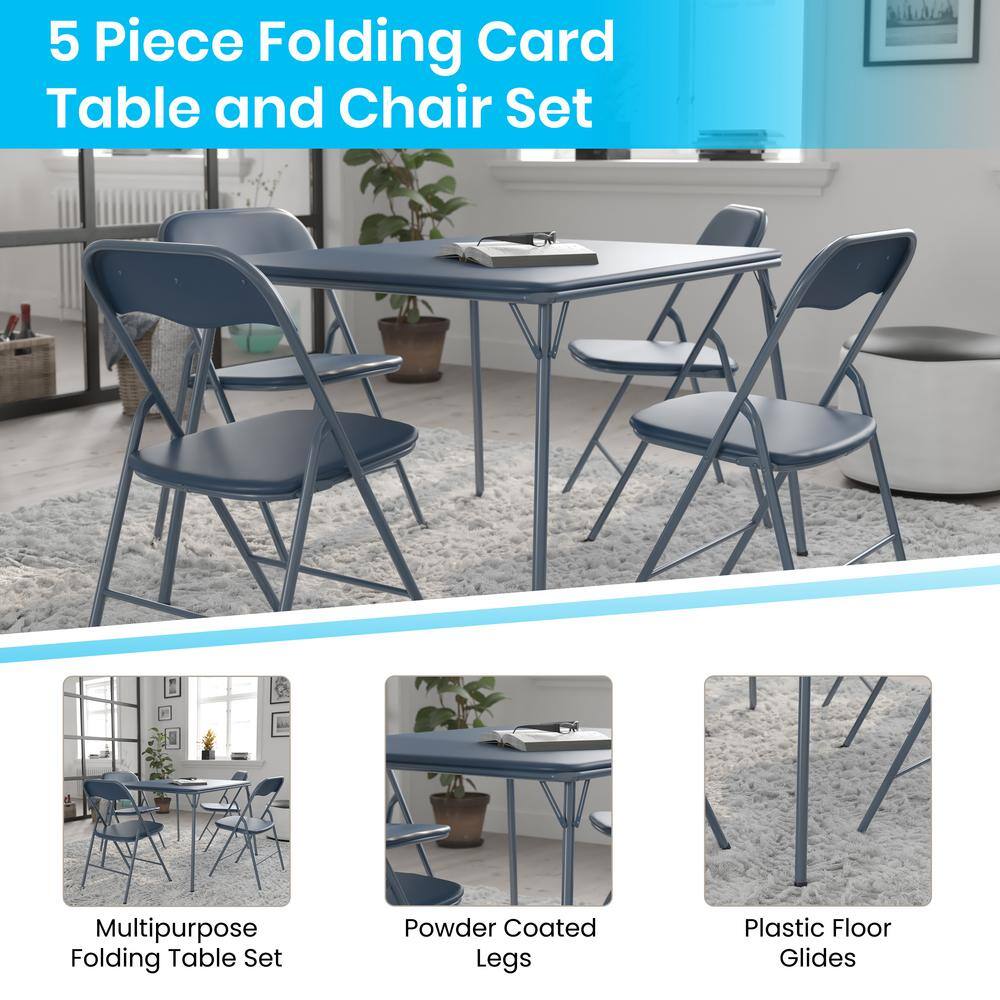 Carnegy Avenue 5-Piece Navy Folding Card Table and Chair Set CGA-JB-500009-NA-HD