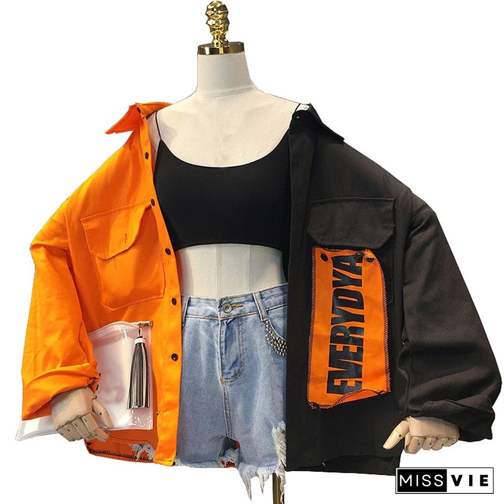 Oversize Patchwork Jacket Women Spring Autumn New Arrival Outwear Coat Hip Hop Streetwear Loose BF Style Jackets