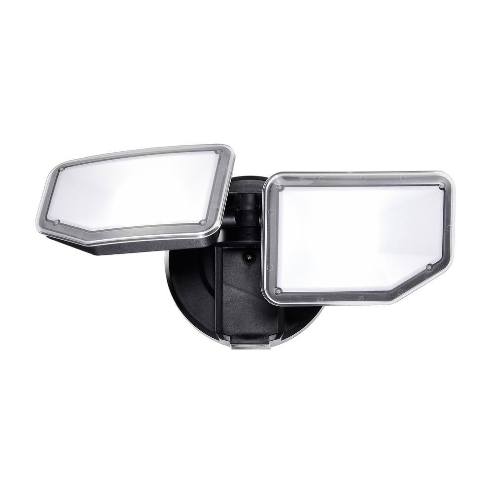 AWSENS 2-Light Black Outdoor Integrated LED Wall or Eave Mount Flood Light AW5062-BK