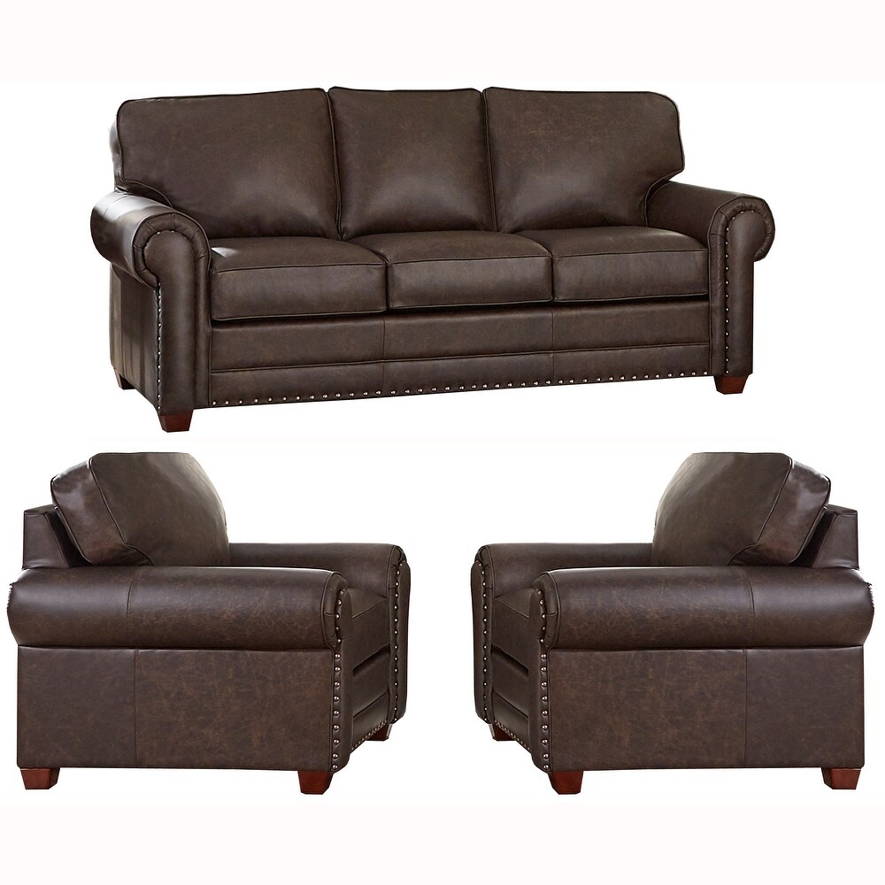 Made in USA Raval Top Grain Leather Sofa Bed and Two Chairs Set