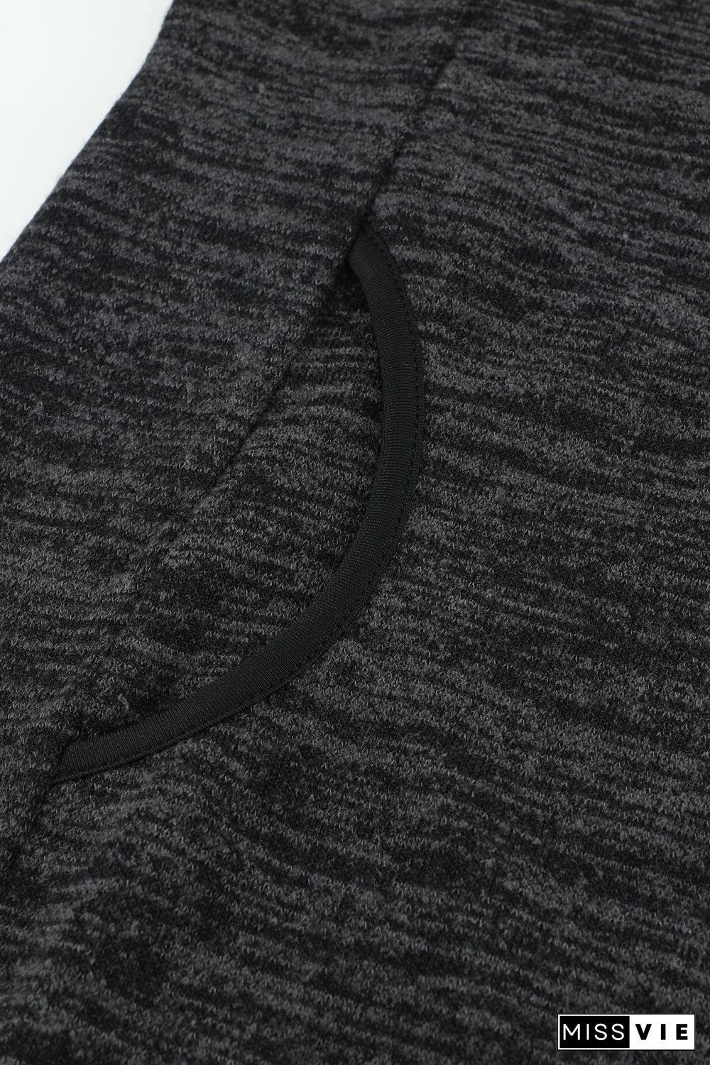 Black Heathered Turn-down Collar Pullover Sweatshirt