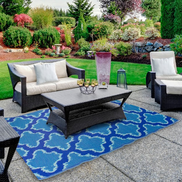 Northlight 4 x27 X 6 x27 Blue Quatrefoil Rectangular Outdoor Area Rug