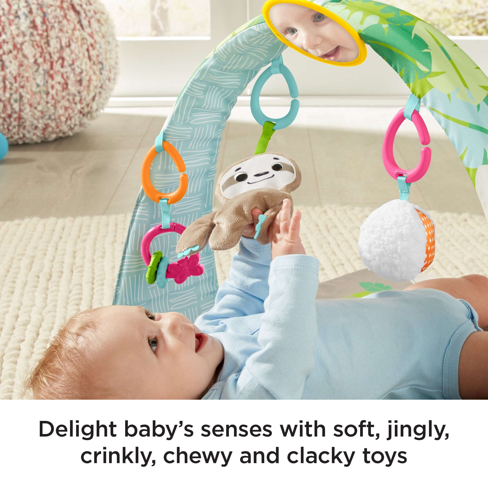 Fisher-Price Ready To Hang Sensory Sloth Baby Gym with 6 Moveable Toys for Newborns